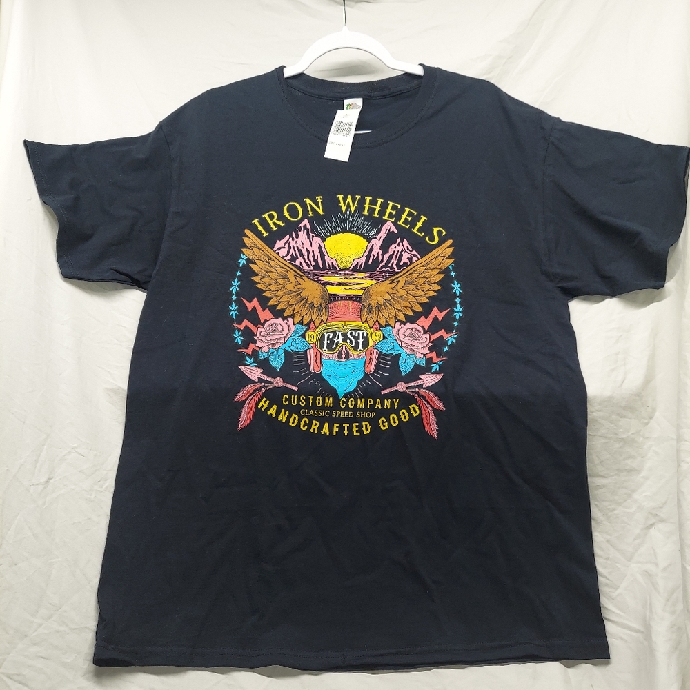 Iron Wheels Custom Company Graphic Black T-Shirt Men’s Large Harley Y2K NWT